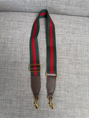 Red Green Adjustable Webbing Crossbody Bag Strap | Brown Trim Gold Hardware